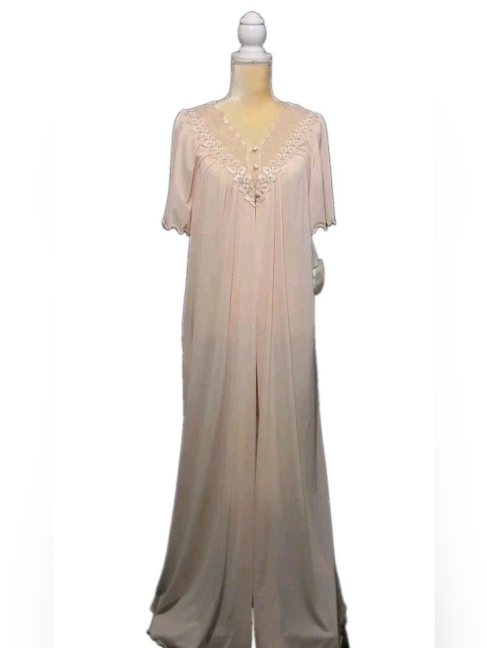 NWT Shadowline Robe Lingerie Size M Lace V Neck Flutter Sleeve Peach Pink Long